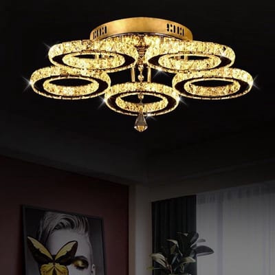 5 Cirkel Chroom Kroonluchter - Dimbaar Met APP & Afstandsbediening - Woonkamerlamp - LED Plafondlamp - Plafonniere - Crystal LED Lamp