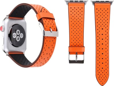 By Qubix - Geschikt voor Apple Watch bandje - Dot Pattern Leren bandje - Oranje - Geschikt voor Apple Watch 44mm / 45mm / 46mm / 49mm (Ultra 1,2 en 3) - leren smartwatchbandje - Horlogebandje