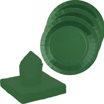 Santex feest/verjaardag servies set - 10x bordjes/25x servetten - donkergroen - karton