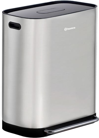 Homra Rockx Prullenbak 2 vakken - 60 Liter - Duo Pedaalemmer 2X30L met Geurfilter - RVS Afvalscheidingsprullenbak 2 Vakken - Recycle Afvalbak - Vuilnisbak Keuken afval scheiden - Afvalemmer - Dubbele Prullenbakken Mat RVS