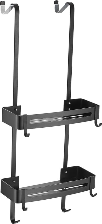 VDN Stainless Doucherek zonder boren - Doucherek hangend - Doucherek zwart - RVS - Doucherek aan douchewand - 2 laags