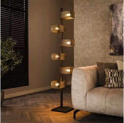 Vloerlamp met 6 Lampen in Brick Mesh Design - Artic Zwart - 30x30x185 cm - Sfeerverlichting - Perfect voor Woonkamer - Moderne Industriële Stijl - Stijlvolle Verlichting voor Thuis - Hoogwaardige Afwerking - 185 cm Hoog