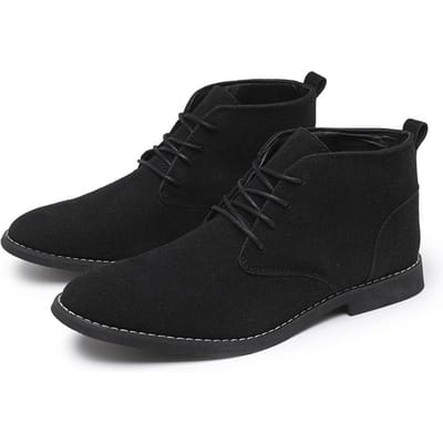 Heren Suède Leren Enkellaarsjes Brede Wijdte Puntige Neus Mid-Kalf Laarzen Europese Stijl Casual Comfortabel Antislip Mode Schoenen 39 black