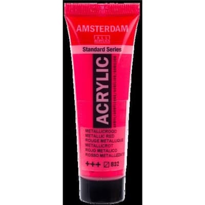Peinture acrylique en tube - Rouge métallique - 832 - Amsterdam - 20ml