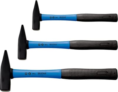 SW-Stahl 50430L slotenmakershamerset met glasvezelhandvat, 3-delig, I-hamer met rubberen handgreep, gereedschaphamer met glasvezelhandgrepen, hamer 300 g, 500 g en 800 g kopgewicht