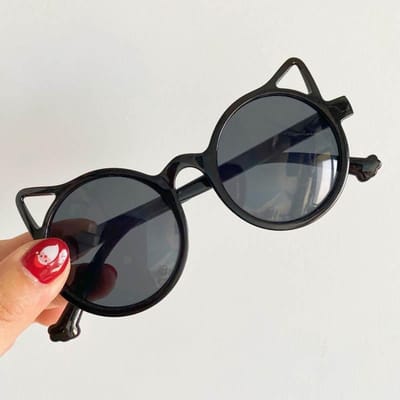 Lunettes Rétro Oreilles de Chat Mignonnes Monture Cartoon Verres Décoratifs pour Garçons Filles Accessoires de Mode gray