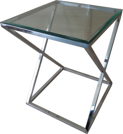 Bijzettafel X rvs glans 45x45x50cm glas facet geslepen