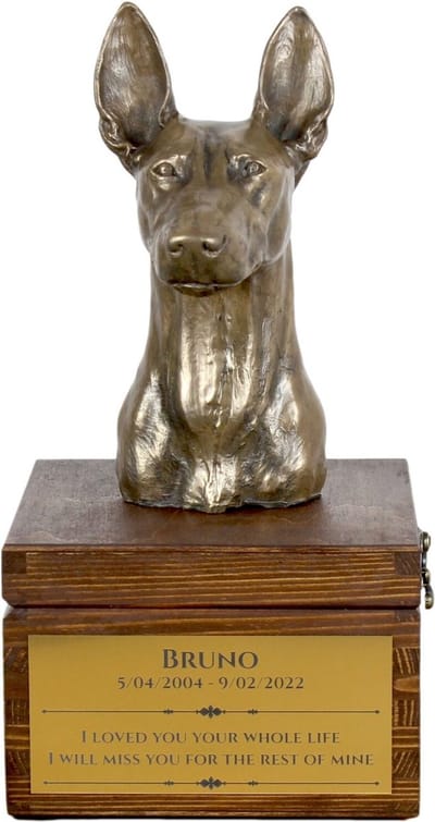 Urn hond voor hondenas met beeldje van Pharaoh Hound en personalisatie opties