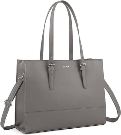 TAN.TOMI Handtassen Dames - Laptoptas Dames - Dames Tas Shopper met rits - 15.6 inch Laptoptas - Schoudertas - Schooltas - Grijs