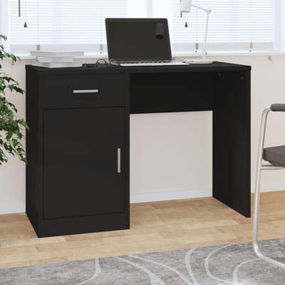 vidaXL - Bureau - met - kast - en - lade - 100x40x73 - cm - bewerkt - hout - zwart