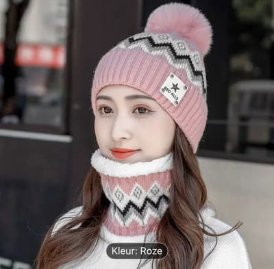 dames winter muts roze/wit