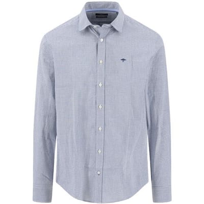 Fynch-Hatton Overhemd Essential Premium Check Kent Collar Navy / male