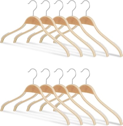 Houten kledinghangers - Set van 10 - Antislip lamellen - 360° draaibare haken - Antikreuk - 40cm natuur