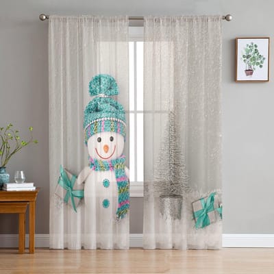 Kerst Sneeuwpop Cadeau Moderne Tule Gordijnen Voor Woonkamer Slaapkamer Thuis Keuken Raam Transparante Gordijnen 135W x 114H(cm) gray