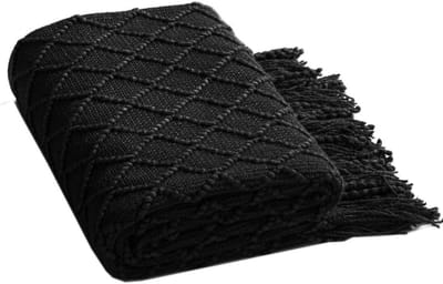 1 stuk knuffeldeken, kwastdeken, bankdeken, gebreide bankdeken, slaapdeken, sprei, bankdeken met franjes, multifunctionele sprei, bankdeken, zwart, 125 x 182 cm