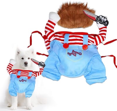 Grappige Chucky Kostuums voor Honden - Halloween Outfit met Perücke en Mes voor Huisdieren - Ideaal voor Cosplay en Feestjes