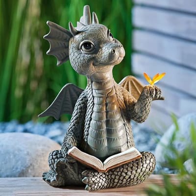 Dailygoods- Tuindraak Handbeschilderd - Tuinbeeld Draak - Tuindecoratie Buiten - Kunsthars Beeld - Draak Figuren Deko - Perfect Cadeau