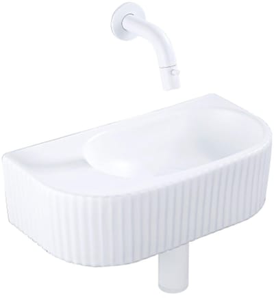 QeramiQ Fuente fonteinset – halfrond – 40x21.5x12 cm – keramiek wit mat – mat witte kraan – geribbeld