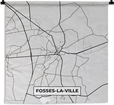 Wandkleed - Wanddoek - Zwart Wit – België – Plattegrond – Stadskaart – Kaart – Fosses la Ville - 180x180 cm - Wandtapijt