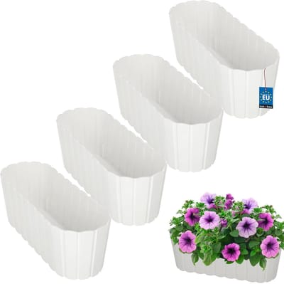 KOTARBAU® 4 st. Balkonbak, Bloembak voor Balkon, Kunststof, 40 x 13 x 13 cm, Wit, Plantenbak Balkon, Groot, Rustiek, Weerbestendig Plantenbak, voor Binnen en Buiten