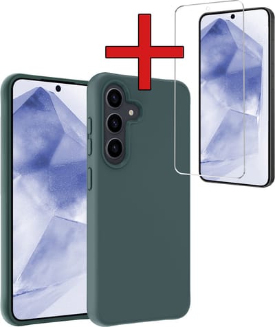 Hoesje - Met Screenprotector - Geschikt voor Samsung Galaxy A55 - Sterk & Shockproof - Telefoon Hoes - Back Cover - Siliconen Case - Telefoonhoes - Donkergroen