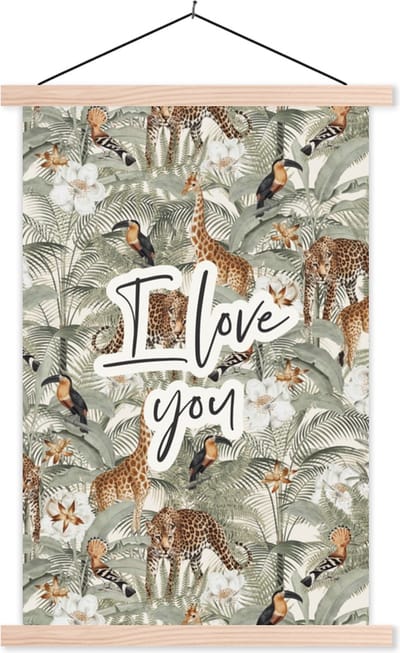 Posterhanger incl. Poster 40x60 cm - Schoolplaat - Liefde - Quotes - Koppel - I love you - Spreuken - Textielposter - Blanke latten