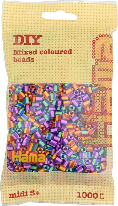 Hama midi 2-kleurig/ tweekleurig gestreept bont gekleurd mix strijkkralen (met zij strepen), zakje met 1.000 stuks normale strijkparels (creatief knutselen met kralen / hama beads, cadeau idee voor kinderfeestje!)