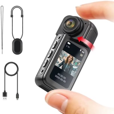 2.7K Draagbare WiFi Sportcamera –Mini Bodycam voor Buiten met 180° Draaibare Lens, Bewegingsdetectie & Video-opname