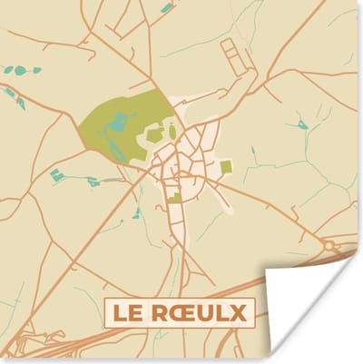 Poster Kaart - Le Roeulx - Plattegrond - België - Stadskaart - 100x100 cm XXL