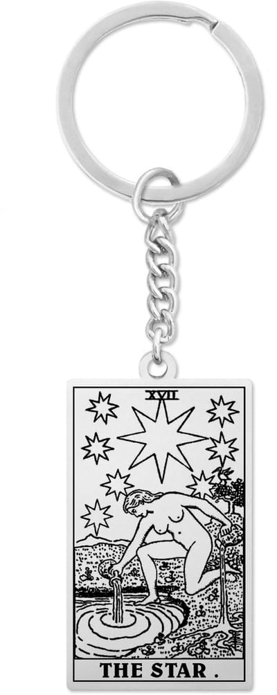 Tarot Sleutelhanger XVII: De Ster / The Star - Zilverkleurig Stainless Steel - Grote Arcana uit Rider-Waite Geïnspireerd - Pax Amare