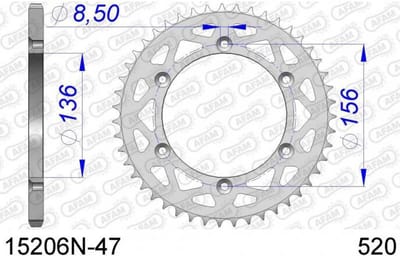 Kit chaîne Afam pour moto Gas gas 300 EC 2000 à 2020 13x47 Pas 520 Al 136mm Neuf