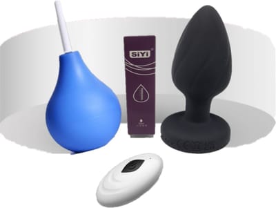 Erodit® Ready set go blauw- USB anal plug met afstandsbediening 10 vibratie/licht standen- - anaal douche- 3 opzetstukken- G-spot anale penetratie en reiniging- glijmiddel - anale speeltje- Erotiek mannen, vrouwen en koppels
