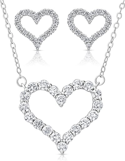 Juwelium Sieradenset + Flowerbox Geschenkset | Luxe Zilveren Love Hart Ketting en Oorbellen met Zirkonia | Perfect Cadeau voor Vrouw, Vriendin, Moeder, Dochter