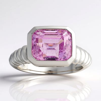 Cavill - Zilveren ring met 4,038 ct Kunziet - 925 Sterling Zilver Palladium - Achthoekige trapgeslepen Edelsteen - Modern Design Dames Sieraad