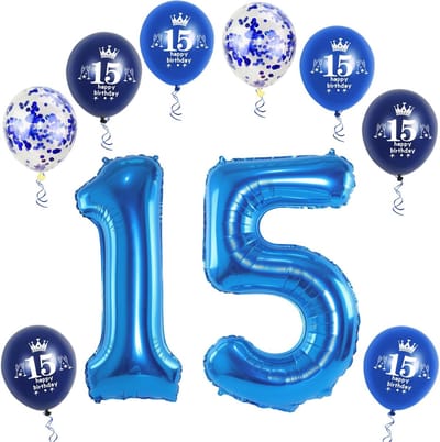 Dailygoods- Folieballon XL 32 inch - Cijferballon 15 - Verjaardagsdecoratie - Helium/luchtballon - Hoge vormvastheid - Inclusief opblaasrietje