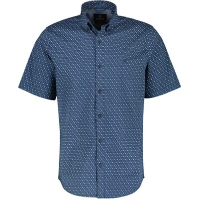 Lerros - Korte Mouw Overhemd - Heren - L - 448 STORM BLUE - Katoen - 2442105