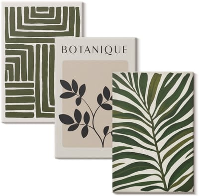 Wallfluent Set van canvas schilderijen - Botanische composities in de stijl van boho minimalisme Canvas Schilderijen Set - set 3 stuks 20x30 cm - Groente Set van Canvas Prints - Natuur Canvas Kunst Set - Boheemse Canvas Kunst Set
