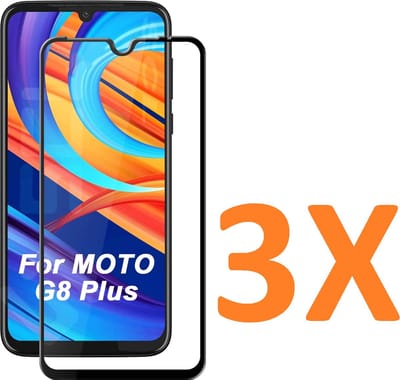 Screenprotector Glas - Full Tempered Glass Screen Protector Geschikt voor: Motorola Moto G8 Plus  - 3x