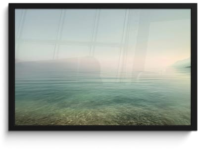 Poster in lijst - Fotolijst 60x40 cm - Posters - Zee - Horizon - Blauw - Mist - Posterlijst zwart - Decoratie - Wanddecoratie woonkamer - Muurdecoratie slaapkamer