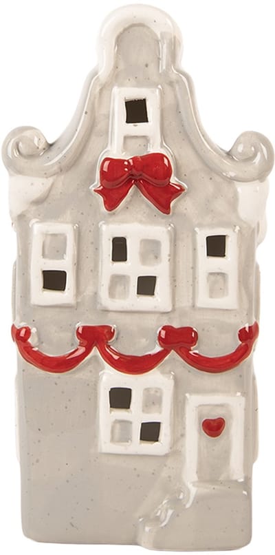 Clayre & Eef Decoratie Huis met LED Huis 11x9x22 cm Grijs Keramiek