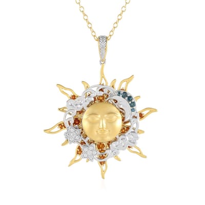 Cavill - Vergulde Zilveren Halsketting - 925 Sterling - Madeira Citrien 0.74 ct & Blauwe Topaas 0.06 ct - Elegant Zonnenmotief
