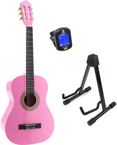 Klassieke gitaar 3/4 - incl. statief en stemapparaat - LaPaz 002 - Roze