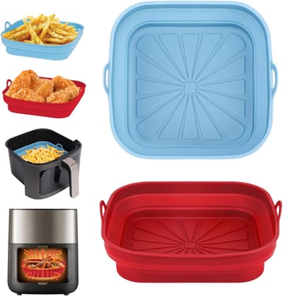 CLVP® Airfryer Accessoires - Siliconen Bakje - Bakpapier - Rood en Blauw