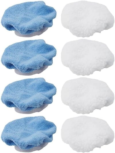 Microvezel motorkapset - Polijstpads 8 stuks - Auto polijsten - Wasbaar en herbruikbaar - Diameter 150 mm - Blauw en wit