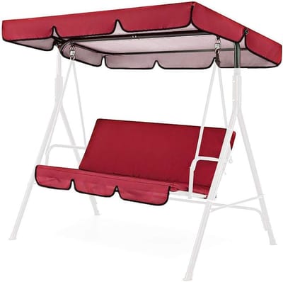 Comfortabele Tuinbank met Schaduwdoek en Kussens - Waterdichte Hangstoel voor 3 Personen, Perfect voor Patio en Tuinontspanning