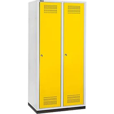 Schäfer Shop Genius Kledinglocker met fitting, 2 compartimenten, 400 mm compartimentbreedte, cilinderslot, lichtgrijs/koolzaadgeel
