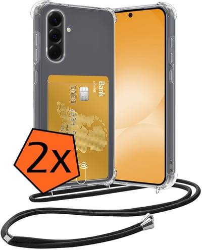 Hoesje Geschikt voor Samsung A56 Hoesje Met Telefoonketting Pasjeshouder Shockproof Case Koord - Hoesje Geschikt voor Samsung Galaxy A56 Hoes Met Kaarthouder - Transparant - 2 PACK
