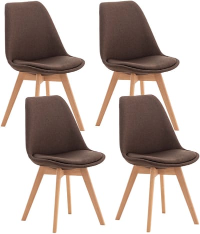 CLP Set van 4 Eetkamerstoelen Linares - met rugleuning - beukenhouten frame - Stof/bruin