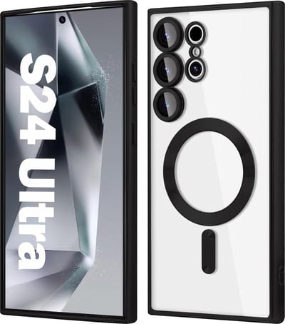 Magnetic Clear Silicone hoesje met geïntegreerde Camera Lens Protector - schokbestendig [Magsafe Magnetische Ring Case] - zwart - Geschikt voor Samsung Galaxy S24 Ultra
