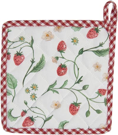 Clayre & Eef Pannenlap 20x20 cm Wit Rood Katoen Aardbeien